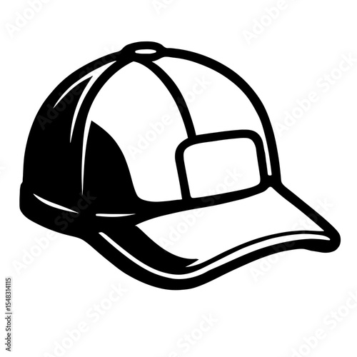 Simple Black and White Baseball Cap Outline Vector - Casual Headwear for Sports, Fashion, and Everyday Wear