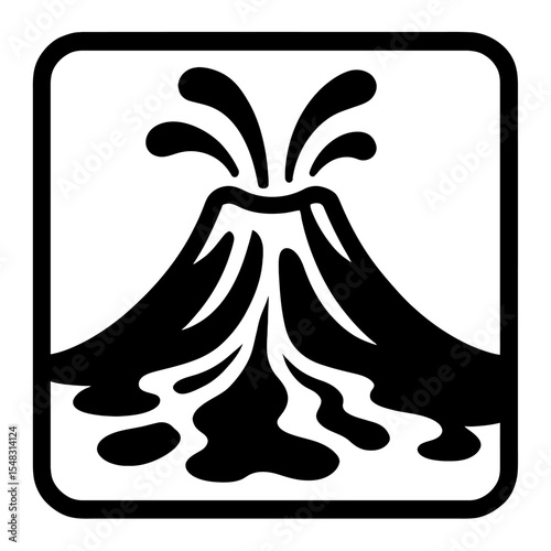 Dynamic Black and White Volcano Eruption Outline Vector - Depicting Natural Disaster, Geology, and Earth Science