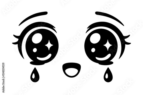 Expressive Black and White Crying Anime Eyes Vector - Depicting Sadness, Empathy, or Emotional Reaction