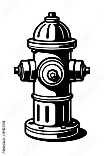 Classic Black and White Fire Hydrant Vector - Essential Urban Infrastructure for Fire Safety and Emergency Services