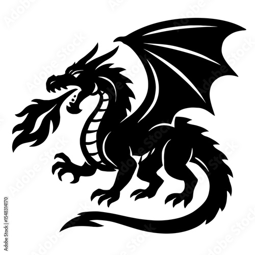 Wallpaper Mural Powerful Black Silhouette of a Fire-Breathing Dragon Vector - Mythical Creature for Fantasy and Heraldry Designs Torontodigital.ca