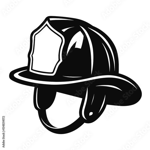 Bold Black and White Firefighter Helmet Icon - Representing Fire Service, Bravery, and Protection