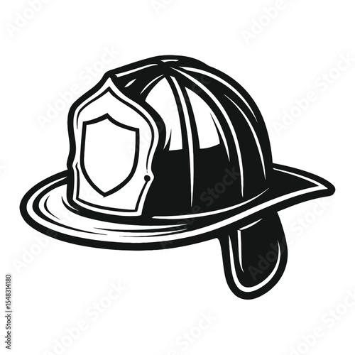 Classic Black and White Firefighter Helmet Outline Vector - Symbolizing Bravery, Emergency Services, and Safety