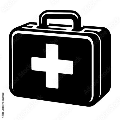 Bold Black and White First Aid Kit Icon - Essential Symbol for Medical Emergencies and Safety