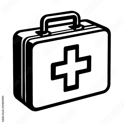 Essential Black and White First Aid Kit Outline Vector - Symbol of Medical Care, Safety, and Emergency Preparedness