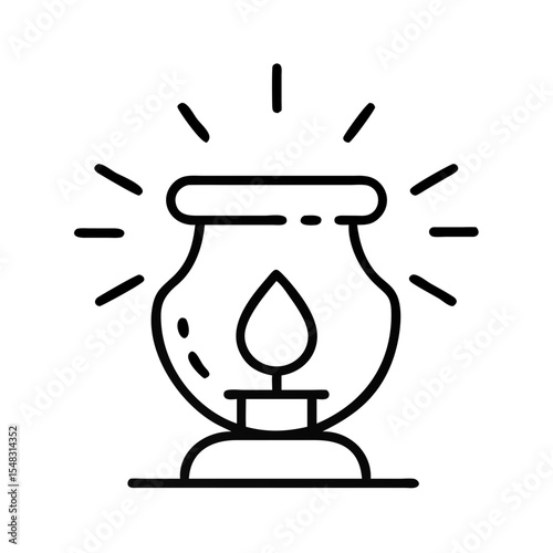 Traditional oil lamp with flame glowing in a minimalistic design  