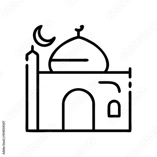 Mosque silhouette with crescent moon symbolizing Eid al-Adha celebration  
