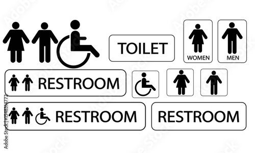 Toilet line icon set. WC  sign. Man, woman, shower symbol. Restroom for male, female, disabled pictograms.  toilet. Editable. Vector graphics