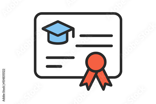 A flat stroke icon representing a certificate, suitable for education and e-learning applications on apps and websites