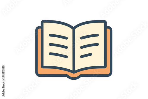 A simple book symbol for educational and e-learning purposes, represented by a flat stroke design suitable for apps and websites