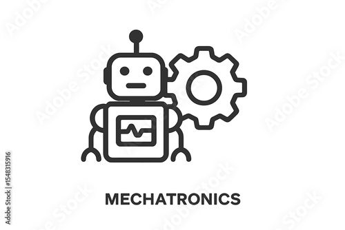 Icon representing mechatronics, a simple monochrome symbol from an engineering collection, suitable for logos, templates, web design, and infographics