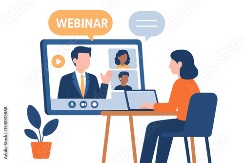 Representation of webinar, online conference and training in a flat, vector style illustration