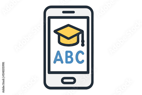 Mobile educational application represented by a line icon for a smartphone learning app