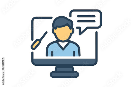 illustration of an online teacher icon set against a white background