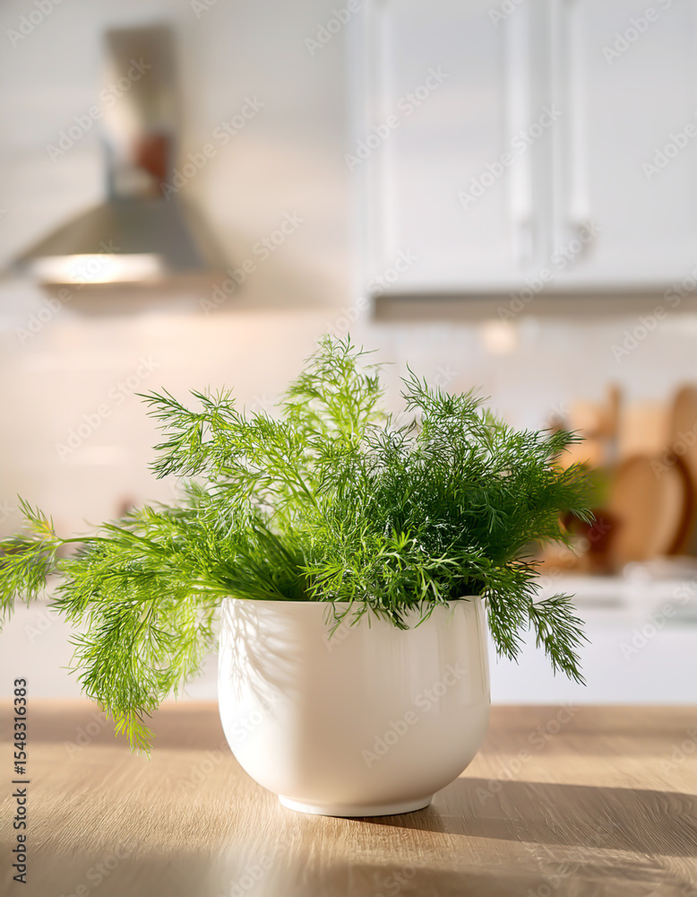 Fototapeta premium Topf mit Dill in der Küche 