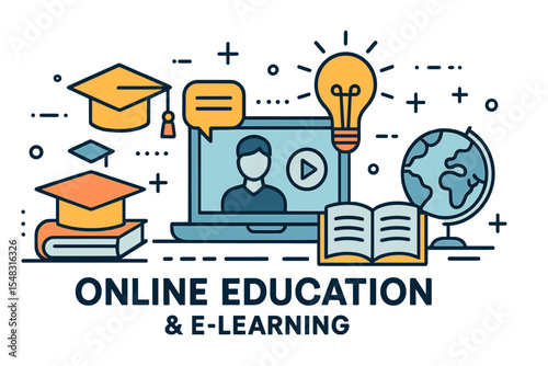 The concept of a line design for a web banner is suited for online education and e-learning