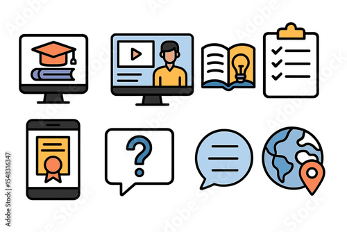 The online course platform icon set is perfect for educational platforms, e-learning apps, and academic web design