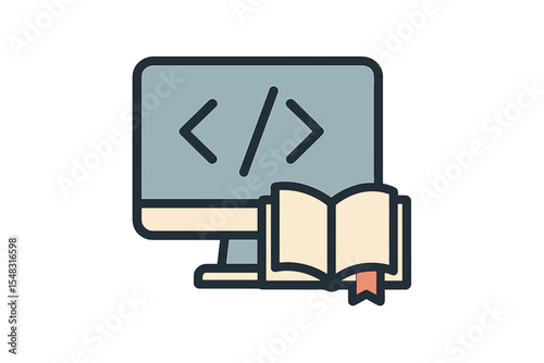 education and e-learning symbol for coding terminal in flat stroke style suitable for apps and websites