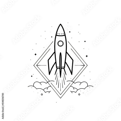 Rocket launching into space with a diamond background and clouds at dusk