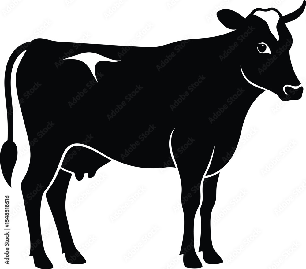 Fototapeta premium Cow silhouette vector Style with white background 