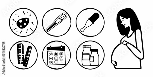 Hand-Drawn Symbols for Reproduction, Women's Health, and Prenatal Care Journey