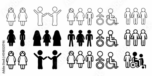 Diverse People Icons Set Representing Inclusivity, Disability, Gender, and Community Groups