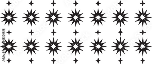 Set of seamless vector patterns with black floral silhouettes and decorative winter snowflakes