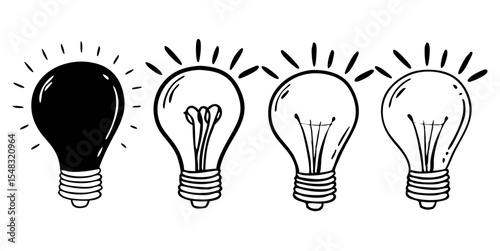 Graphic Icons of Glowing and Unlit Lamps Symbolizing Creativity, Energy, and Concept Development