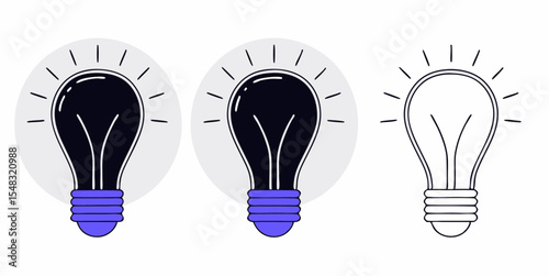 Set of Three Light Bulbs Illustrating Bright Ideas, Innovation, and a Dimmed or Off State