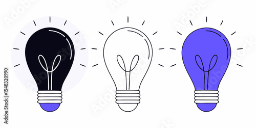 Colorful Graphic Illustration of Bright Blue, Orange, and Outline Lightbulbs Representing Inspiration
