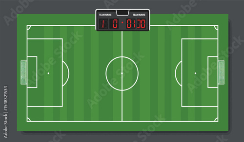 Soccer field with scoreboard, vector football field flat vector
