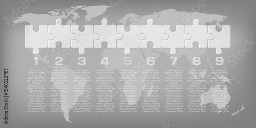 Nine steps line infographic, puzzle diagram