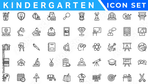outline icons related to kindergarten. Linear icon collection. Editable stroke. Vector illustration