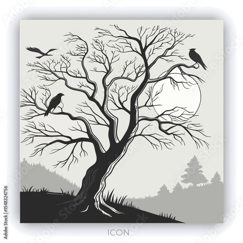 A flock of birds gracefully soaring across a breathtaking,vibrant sunset sky,with silhouetted trees in the foreground creating a serene and picturesque natural landscape. This stunning.