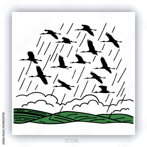 A flock of birds gracefully soaring across a breathtaking,vibrant sunset sky,with silhouetted trees in the foreground creating a serene and picturesque natural landscape. This stunning.