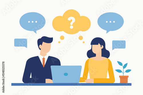 Social network concept: Business people communicate through speech bubbles, symbolizing internet connection and technology