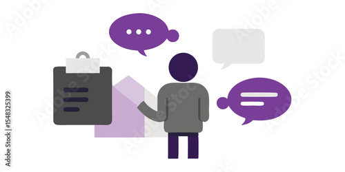 Business people communicate ideas through speech bubbles, symbolizing teamwork and network technology