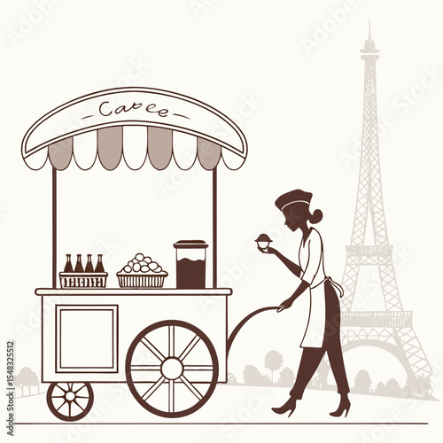 Parisian Street Cart Charming Treats & Eiffel Tower Views