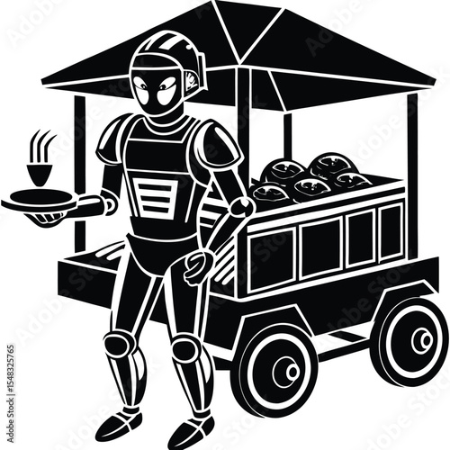 Futuristic Robot Vending Cart AI-Powered Street Food Service