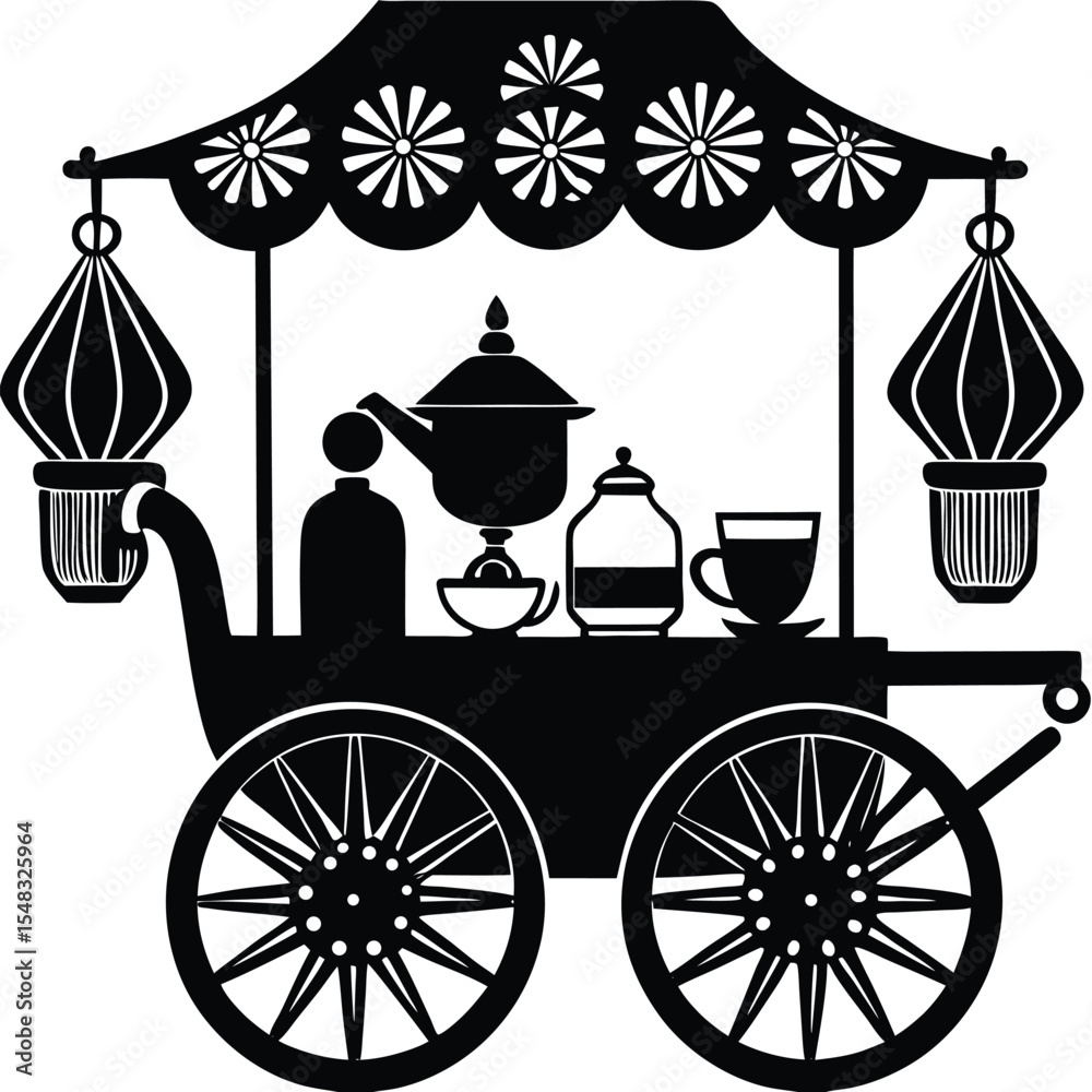 Fototapeta premium Elegant Vintage Tea Cart Illustration A Delightful Design for Tea Lovers