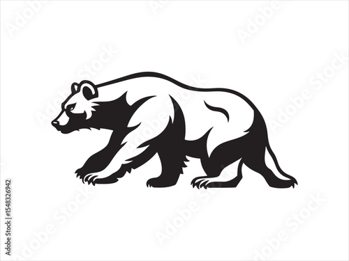 Elegant black and white walking bear illustration suitable for logo design and branding purposes