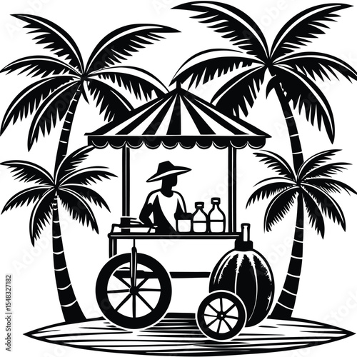 Tropical Beach Drink Stand Refreshing Coconut Water and Summer Beverages