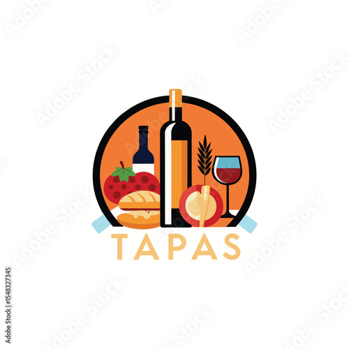 Elegant Tapas Bar Logo with Wine Bottle, Toothpick Appetizers, Minimalist Food and Drink Icon Design, Spanish Cuisine Bar Branding, Modern Restaurant Identity Vector Art