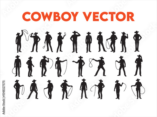 Silhouetted cowboys in various poses representing the american west and rodeo concepts
