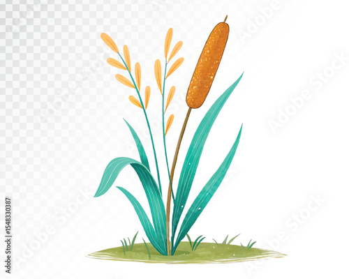 Watercolor Reed with Details for Natural Landscape Themes in Gentle Colors for Decor and Botanical Art