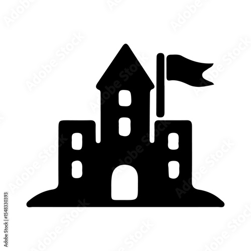 Majestic Sandcastle Icon A Digital Illustration of a Beach Castle with Flag