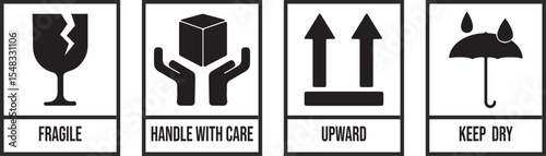 Handle With Care - Fragile - Logistics - vector illustration. Packaging symbols, fragile and packing care label, vector illustration. Labels for logistics and delivery shipping.