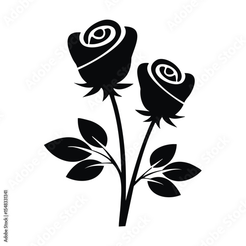 Two black silhouette roses elegant floral design