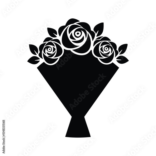 Elegant black silhouette rose bouquet illustration
