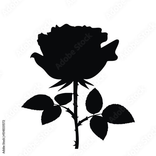 Elegant black silhouette of a single rose
